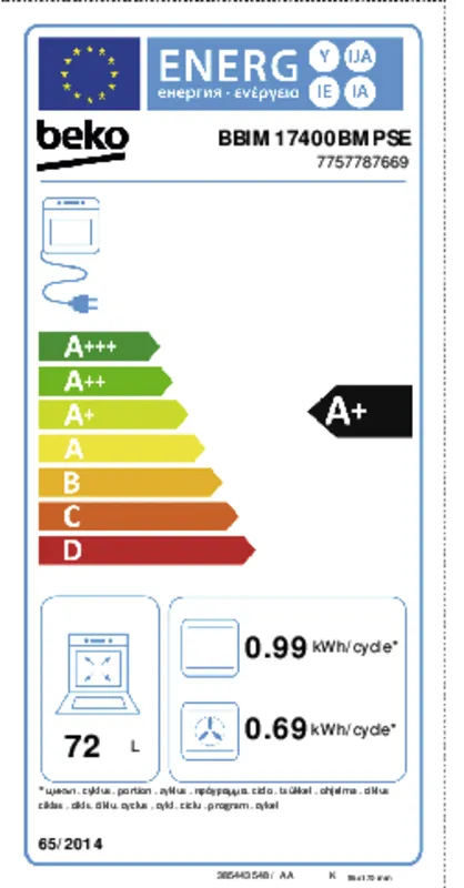 Beko BBIM17400BMPSE energielabel