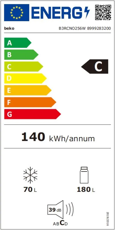 Beko B3RCNO256W energielabel