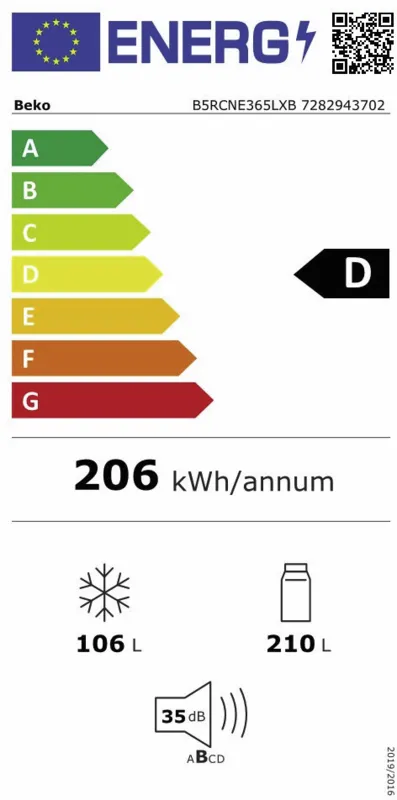 Beko B5RCNE365LXB energielabel
