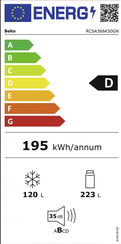 Beko RCSA366K50GN energielabel