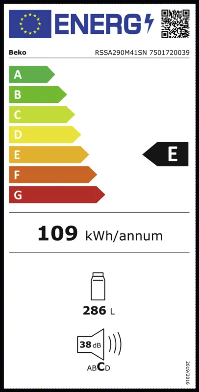 Beko RSSA290M41SN energielabel