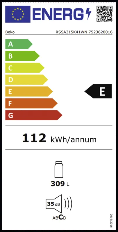 Beko RSSA315K41WN energielabel