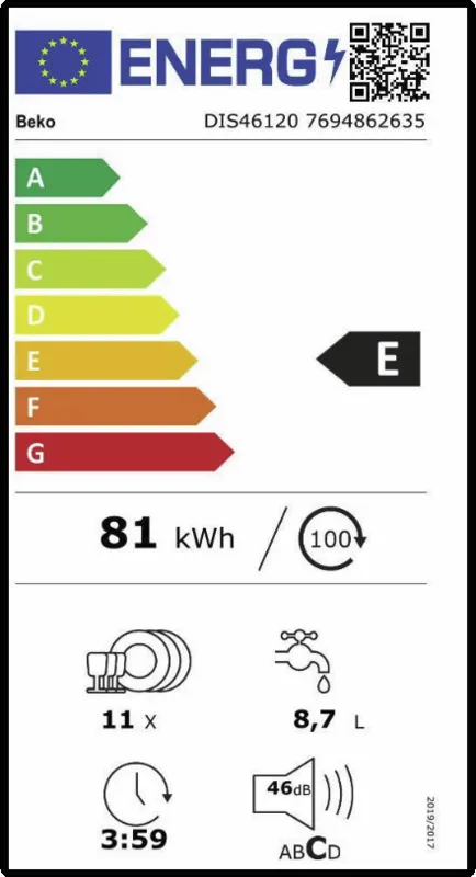 Beko DIS46120 energielabel