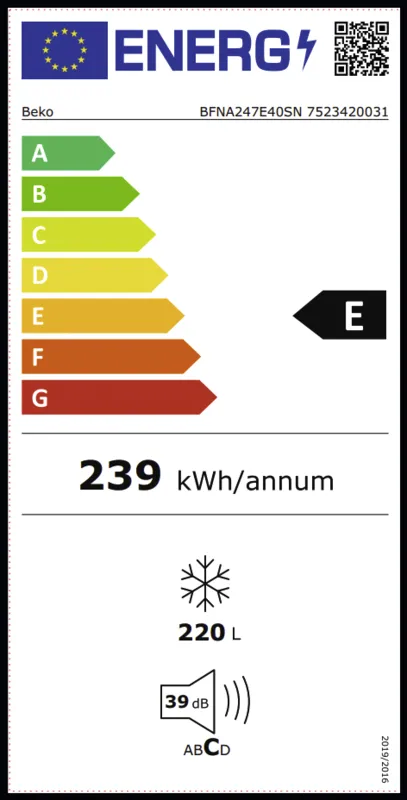 Beko BFNA247E40SN energielabel