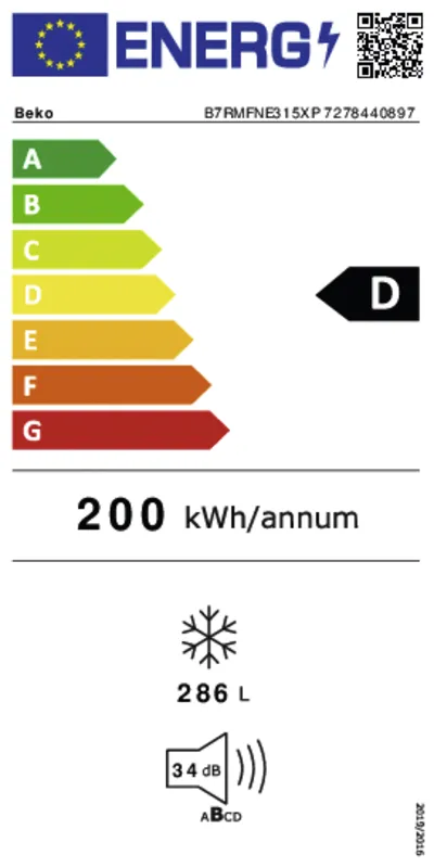 Beko B7RMFNE315XP energielabel