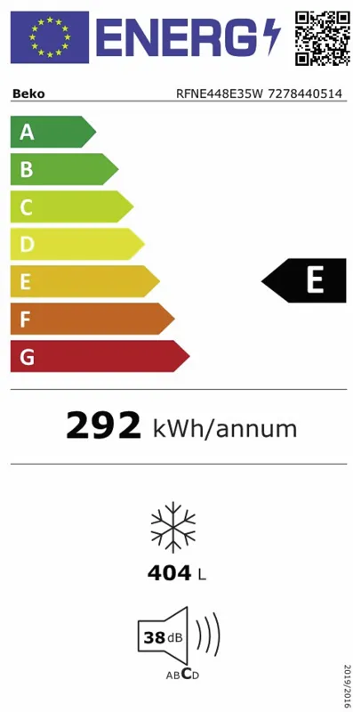 Beko RFNE448E35W energielabel