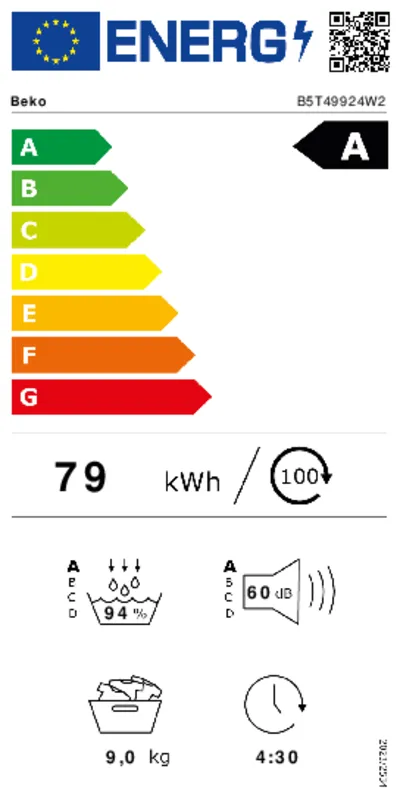 Beko B5T49924W2 energielabel