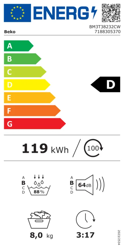 Beko BM3T38232CW energielabel