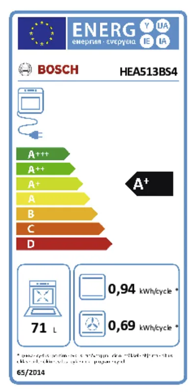 Bosch HEA513BS4 (alleen voor combinatie met een inductiekookplaat) energielabel