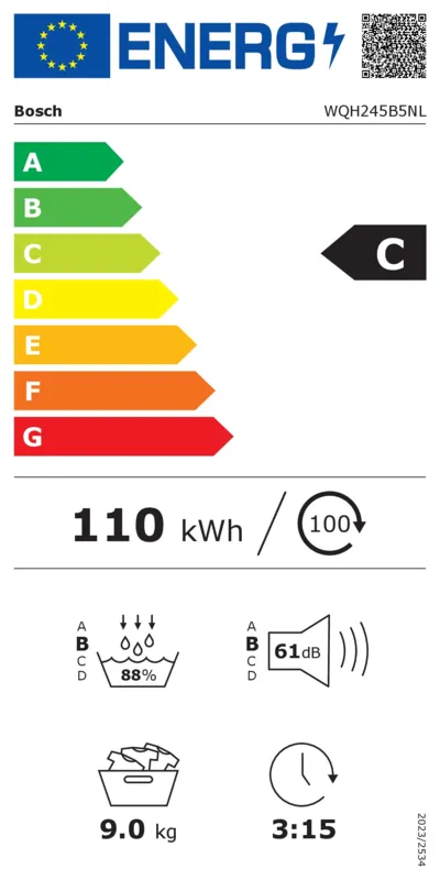 Bosch WQH245B5NL energielabel