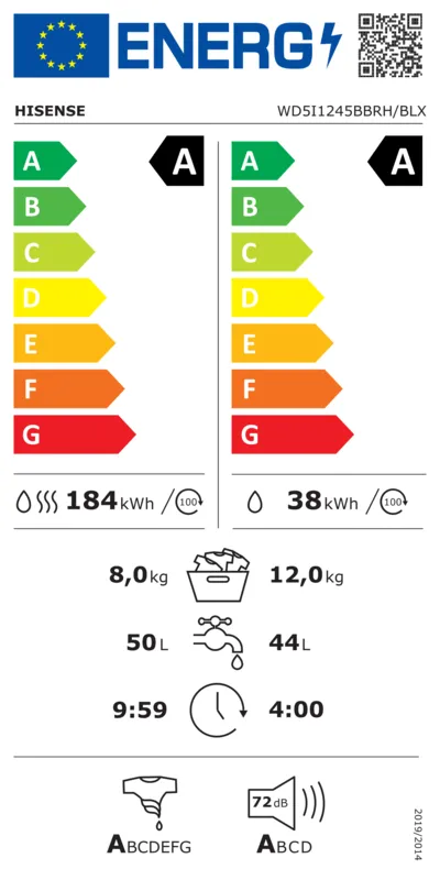 Hisense WD5I1245BBRH/BL energielabel