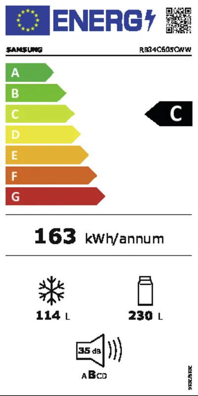 Samsung RB34C605CWW/EF energielabel