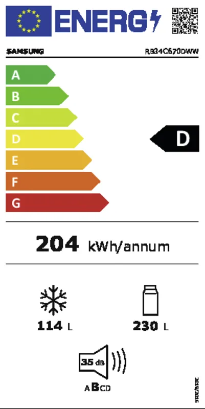 Samsung RB34C670DWW/EF energielabel