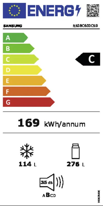 Samsung RB38C603CS9/EF energielabel