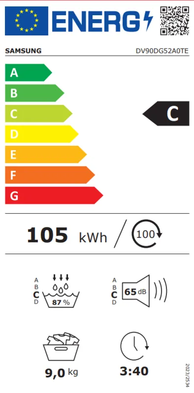 Samsung DV90DG52A0TEEN energielabel