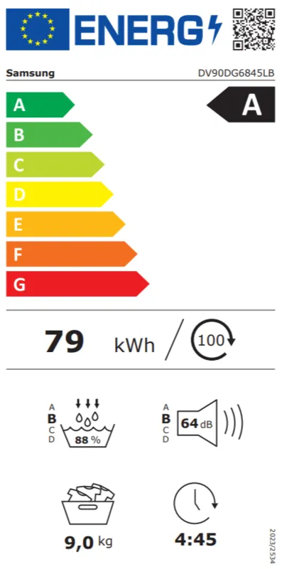 Samsung DV90DG6845LBU3 energielabel