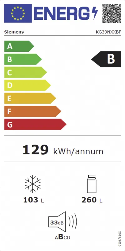 Siemens KG39NXXBF energielabel