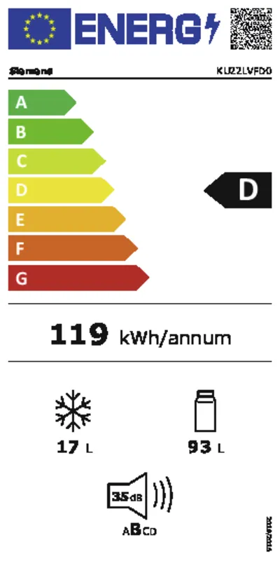 Siemens KU22LVFD0 energielabel
