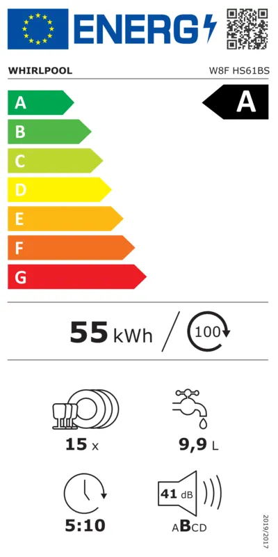 Whirlpool W8F HS61BS energielabel