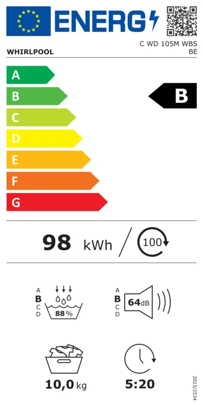 Whirlpool C WD 105M WBS BE energielabel